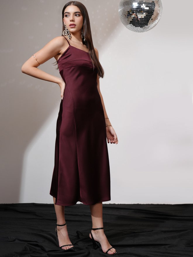 Tokyo Talkies Women Maroon Solid A-Line Dress - Maroon - Image 4