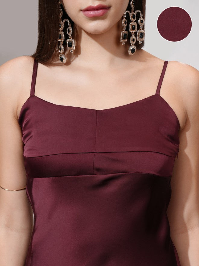 Tokyo Talkies Women Maroon Solid A-Line Dress - Maroon - Image 5