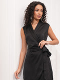 Tokyo Talkies Women Black Solid Wrap Dress - Black - Image 1