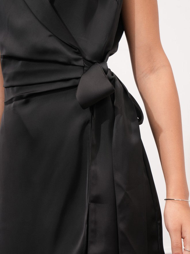 Tokyo Talkies Women Black Solid Wrap Dress - Black - Image 5