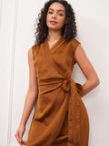 Tokyo Talkies Women Brown Solid Wrap Dress - Brown - Image 1