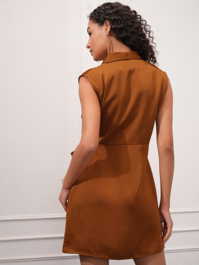 Tokyo Talkies Women Brown Solid Wrap Dress - Brown - Image 3