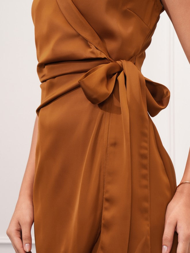Tokyo Talkies Women Brown Solid Wrap Dress - Brown - Image 5