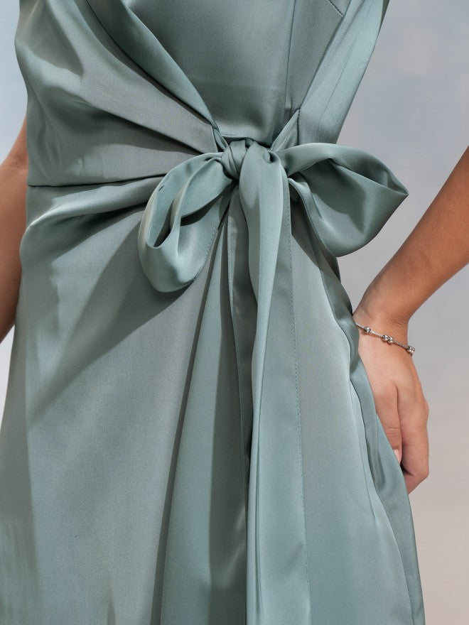 Tokyo Talkies Women Teal Solid Wrap Dress - Teal - Image 5