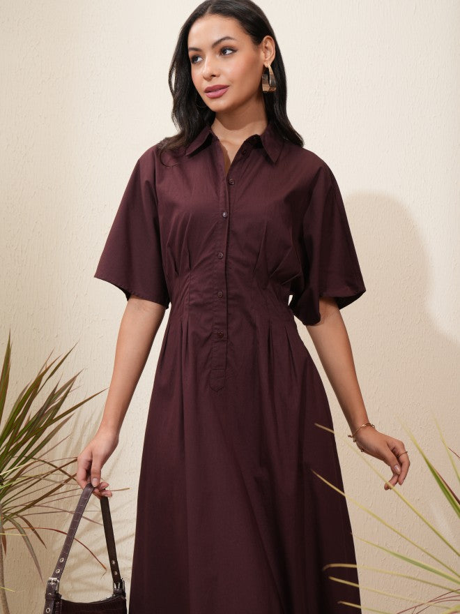 Tokyo Talkies Women Brown Solid Shirt Dress - Brown - Image 1