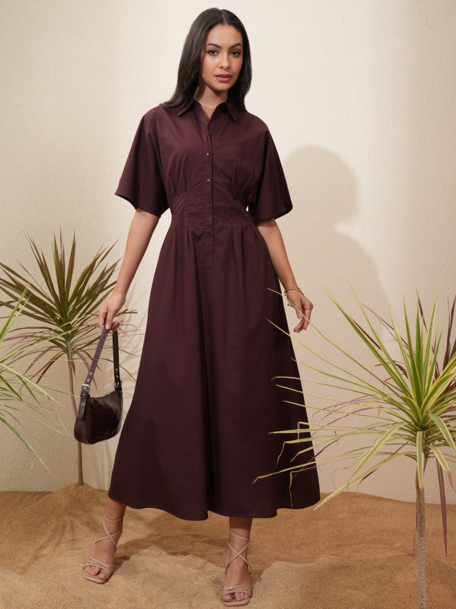 Tokyo Talkies Women Brown Solid Shirt Dress - Brown - Image 2