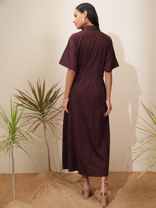 Tokyo Talkies Women Brown Solid Shirt Dress - Brown - Image 3