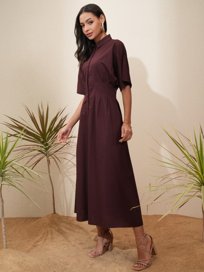 Tokyo Talkies Women Brown Solid Shirt Dress - Brown - Image 4