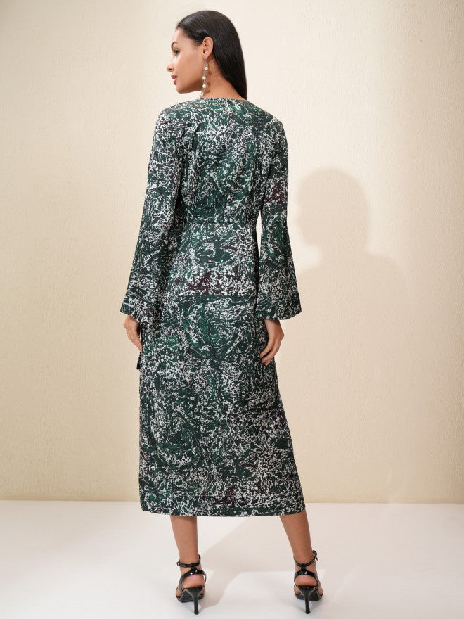 Tokyo Talkies Women Green Printed Fit and Flare Dress - Green - Image 3