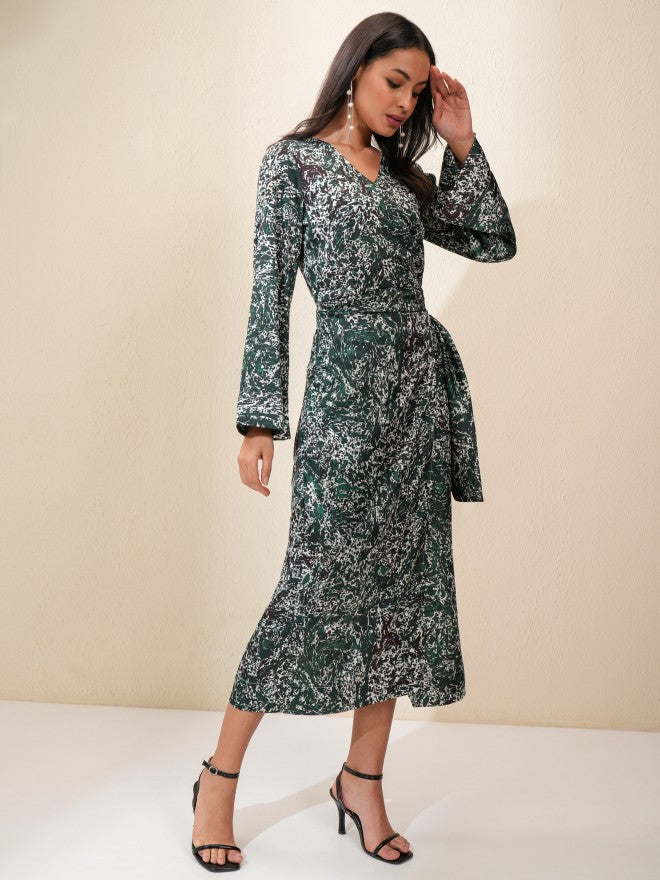 Tokyo Talkies Women Green Printed Fit and Flare Dress - Green - Image 6