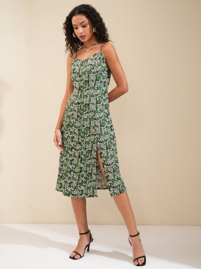 Tokyo Talkies Women Green Printed A-Line Dress - Green - Image 2