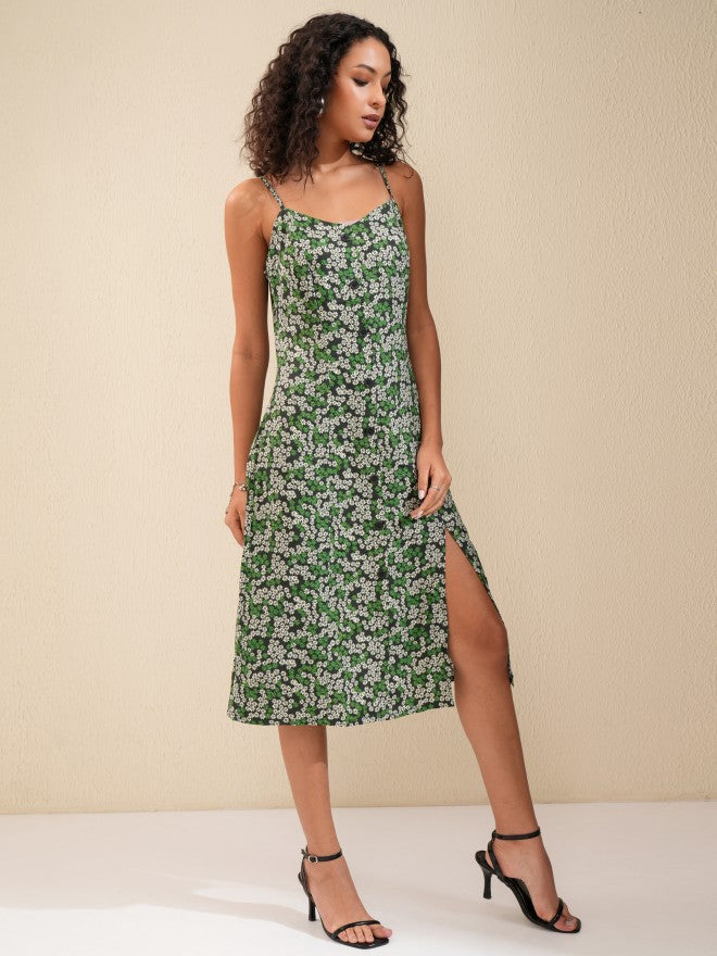Tokyo Talkies Women Green Printed A-Line Dress - Green - Image 6