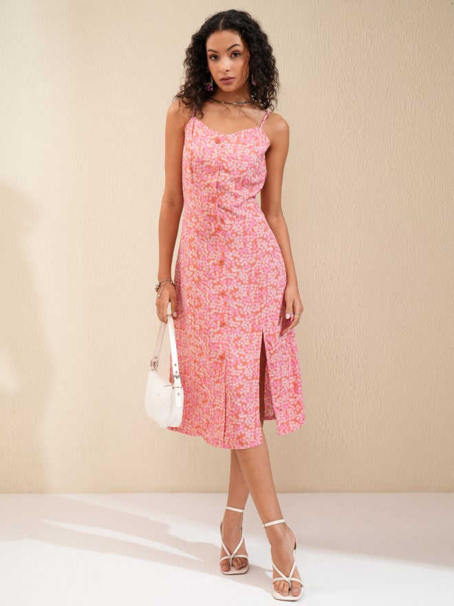 Tokyo Talkies Women Pink Printed A-Line Dress - Pink - Image 2