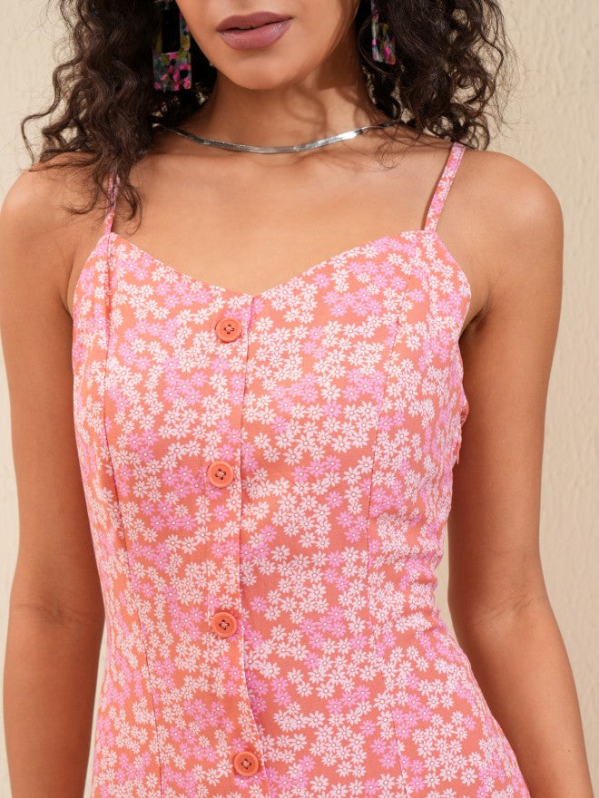 Tokyo Talkies Women Pink Printed A-Line Dress - Pink - Image 5