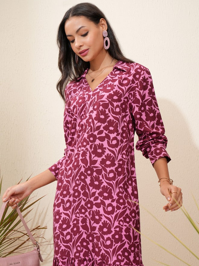 Tokyo Talkies Women Maroon Printed A-Line Dress - Maroon - Image 1