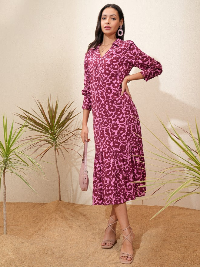 Tokyo Talkies Women Maroon Printed A-Line Dress - Maroon - Image 2