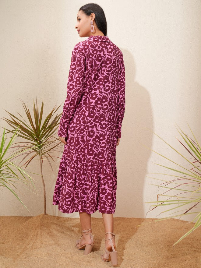 Tokyo Talkies Women Maroon Printed A-Line Dress - Maroon - Image 3