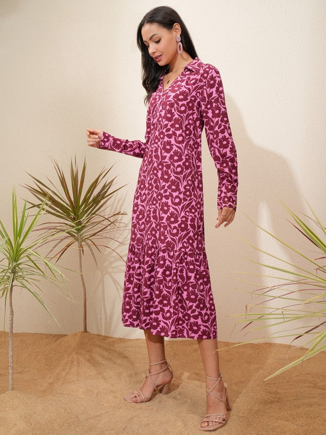Tokyo Talkies Women Maroon Printed A-Line Dress - Maroon - Image 4