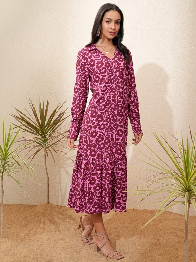 Tokyo Talkies Women Maroon Printed A-Line Dress - Maroon - Image 6