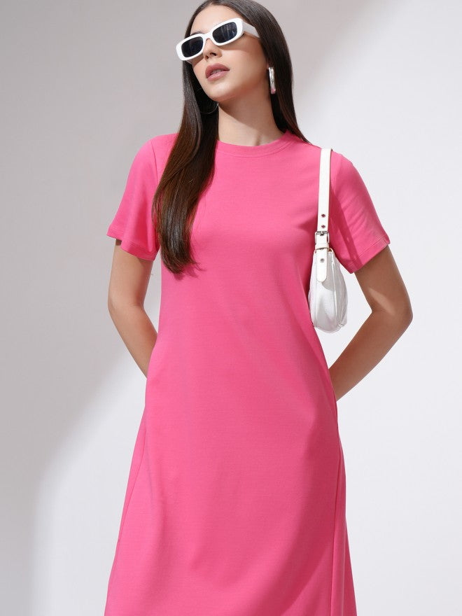 Tokyo Talkies Women Pink Solid A-Line Dress - Pink - Image 1