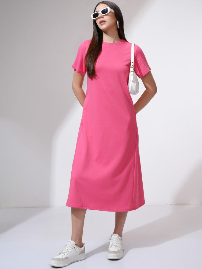 Tokyo Talkies Women Pink Solid A-Line Dress - Pink - Image 2