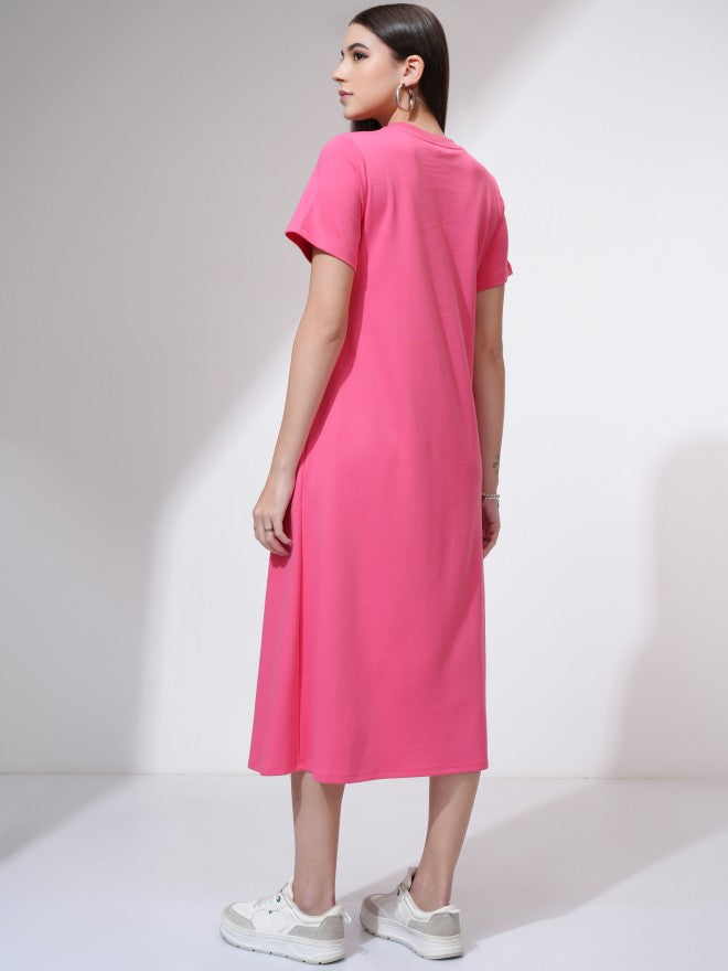 Tokyo Talkies Women Pink Solid A-Line Dress - Pink - Image 3
