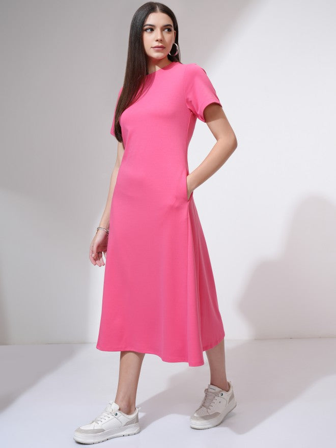 Tokyo Talkies Women Pink Solid A-Line Dress - Pink - Image 4
