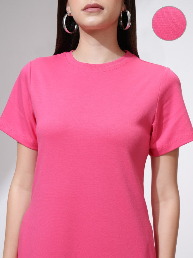 Tokyo Talkies Women Pink Solid A-Line Dress - Pink - Image 5