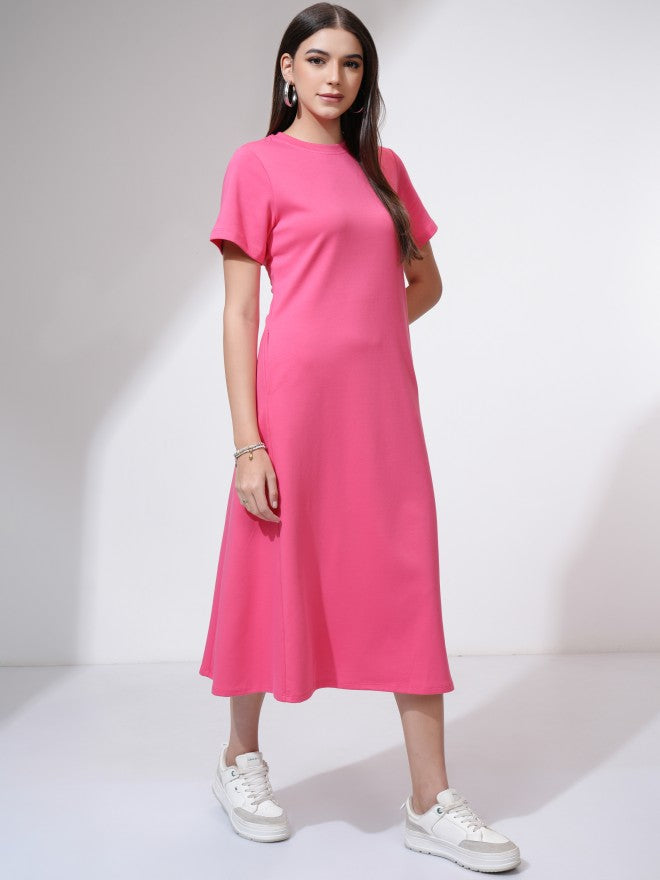 Tokyo Talkies Women Pink Solid A-Line Dress - Pink - Image 6