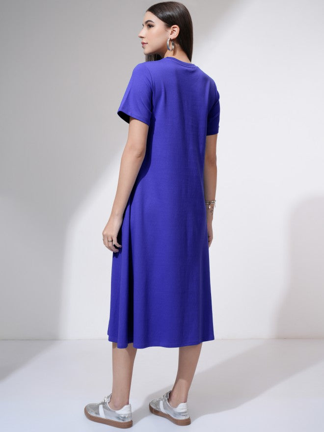Tokyo Talkies Women Blue Solid A-Line Dress - Blue - Image 3
