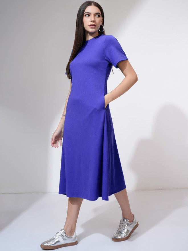 Tokyo Talkies Women Blue Solid A-Line Dress - Blue - Image 4