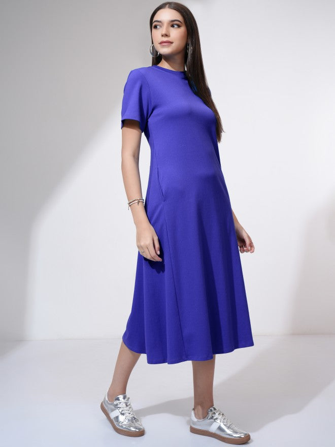 Tokyo Talkies Women Blue Solid A-Line Dress - Blue - Image 6