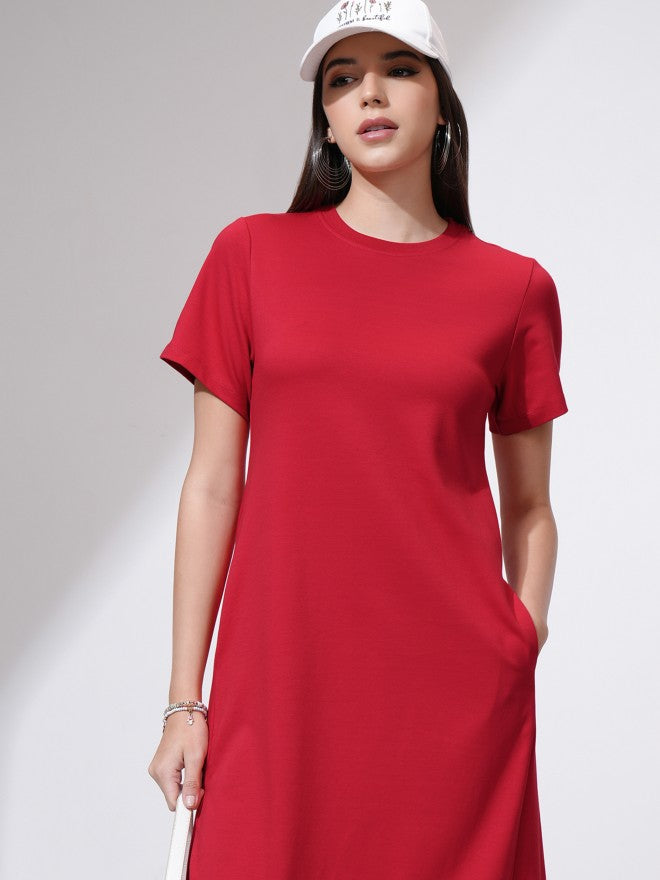 Tokyo Talkies Women Red Solid A-Line Dress - Red - Image 1