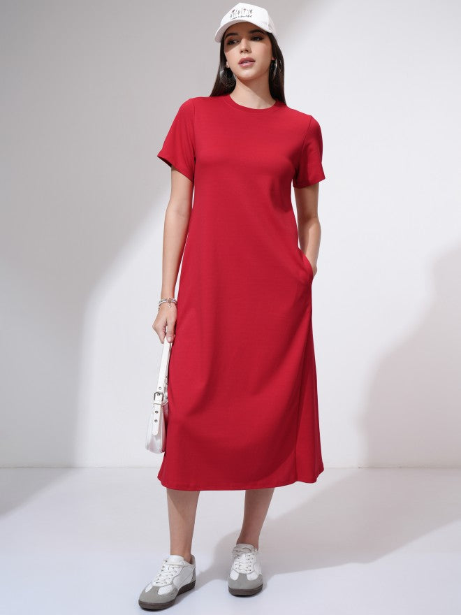 Tokyo Talkies Women Red Solid A-Line Dress - Red - Image 2