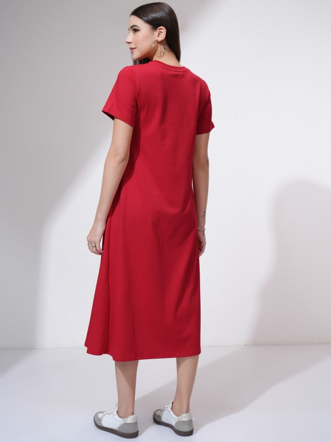 Tokyo Talkies Women Red Solid A-Line Dress - Red - Image 3