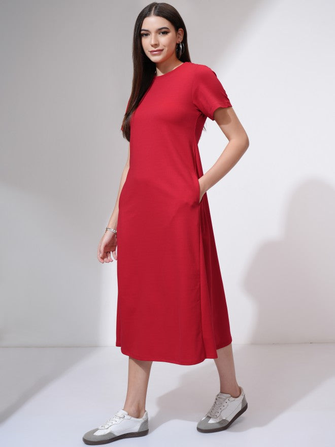 Tokyo Talkies Women Red Solid A-Line Dress - Red - Image 4