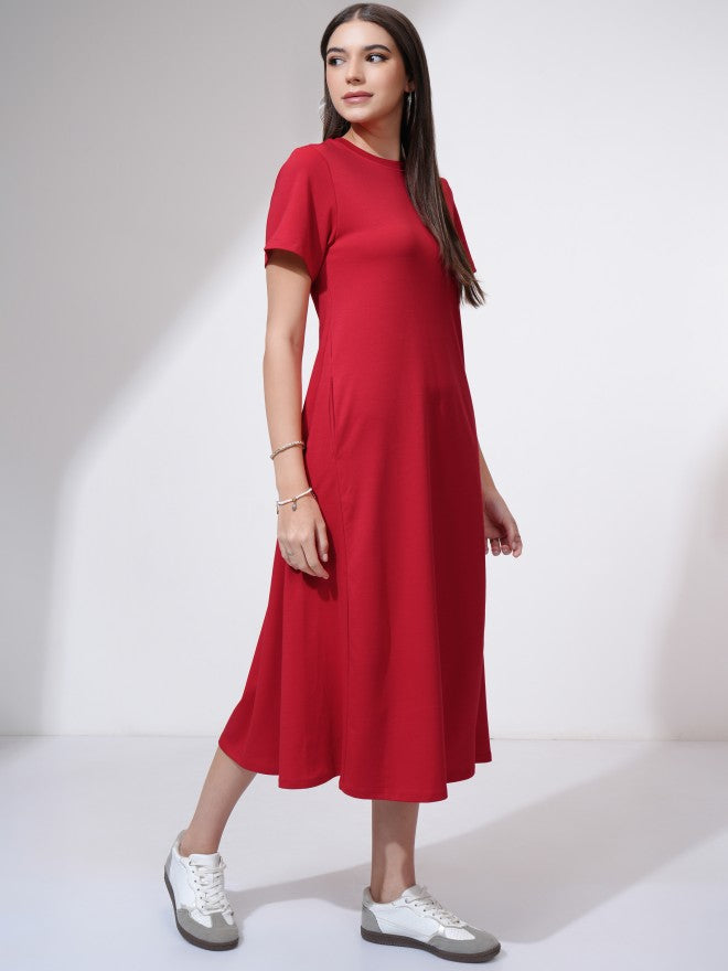 Tokyo Talkies Women Red Solid A-Line Dress - Red - Image 6