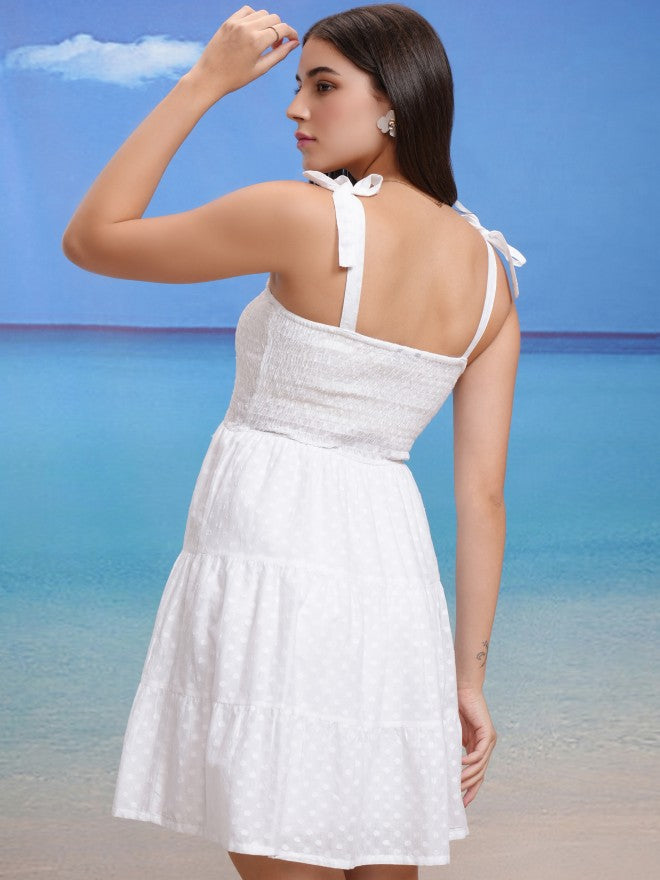 Tokyo Talkies Women White Self Design Fit And Flare Dress - White - Image 3