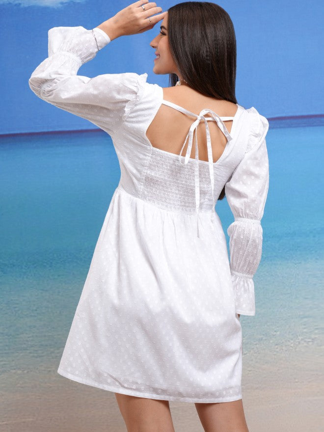 Tokyo Talkies Women White Self Design Fit And Flare Dress - White - Image 3