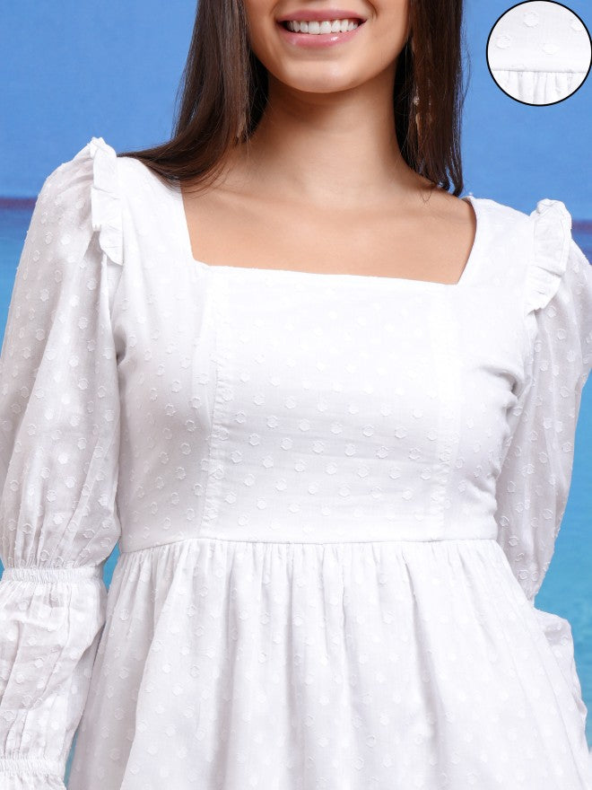 Tokyo Talkies Women White Self Design Fit And Flare Dress - White - Image 5