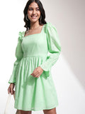 Tokyo Talkies Women Green Self Design A-Line Dress - Green - Image 1