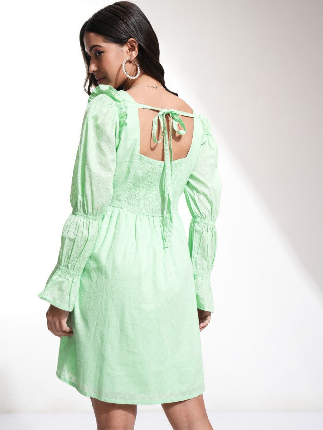 Tokyo Talkies Women Green Self Design A-Line Dress - Green - Image 3