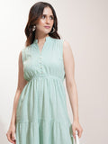 Tokyo Talkies Women Green Striped Fit And Flare Dress - Green - Image 1
