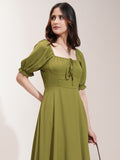 Tokyo Talkies Women Olive Solid Fit And Flare Dress - Olive - Image 1