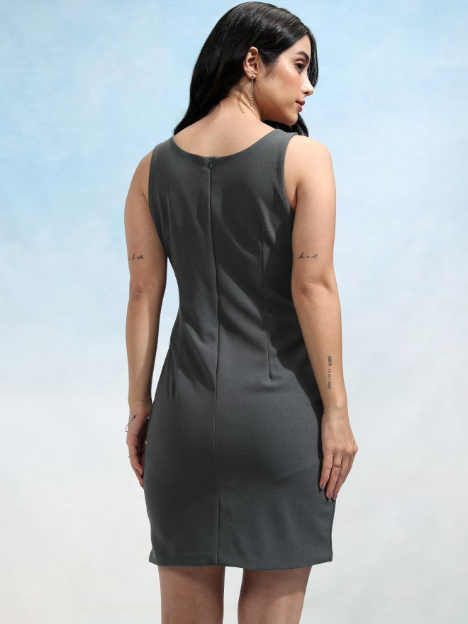 Tokyo Talkies Women Grey Solid Sheath Dress - Grey - Image 3