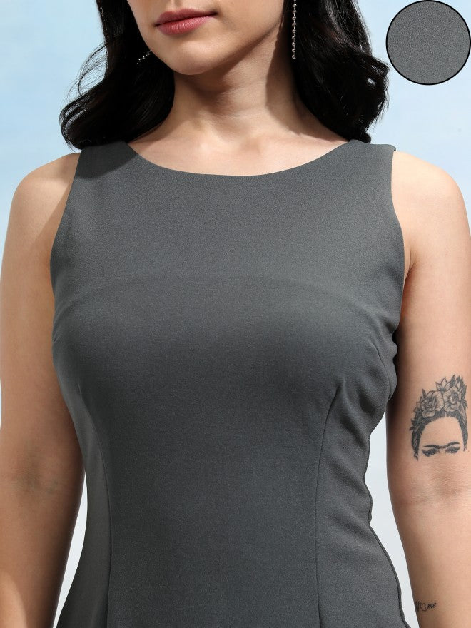 Tokyo Talkies Women Grey Solid Sheath Dress - Grey - Image 5