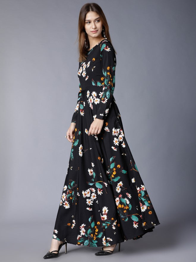 Tokyo Talkies Women Black Printed Maxi Dress - Black - Image 1