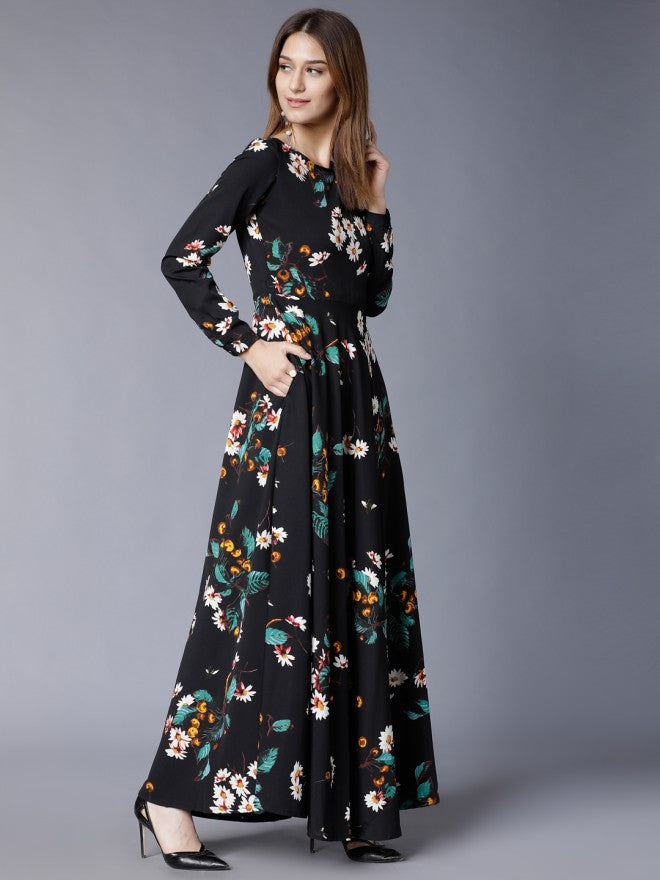 Tokyo Talkies Women Black Printed Maxi Dress - Black - Image 3