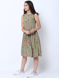 Tokyo Talkies Women  Olive Printed Fit and Flare Dress - Olive - Image 1