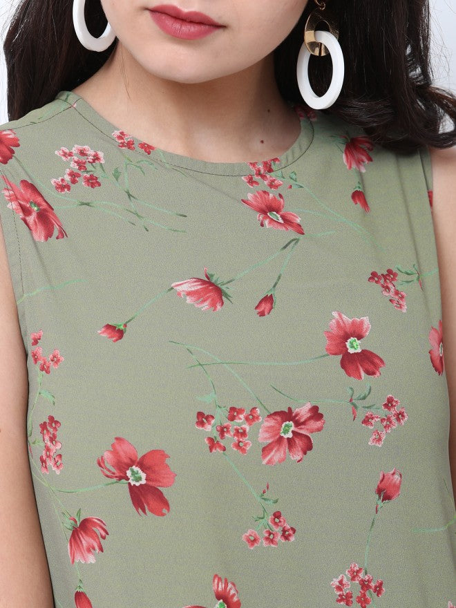Tokyo Talkies Women  Olive Printed Fit and Flare Dress - Olive - Image 4